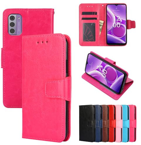 BellaCase Custodia a Portafoglio in Pelle Premium Nokia G42 5G [Slot per schede] [Cavalletto] [Fibbia Magnetica] Cover Nokia G42 5G Smartphone (Rose Red)