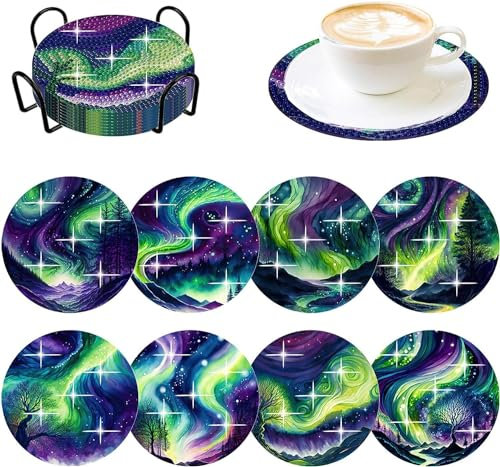Diamond Posavasos Painting Originales Madera DIY Lainting Art Frikis Corcho Portavasos Absorbentes Posa Vasos Aurora