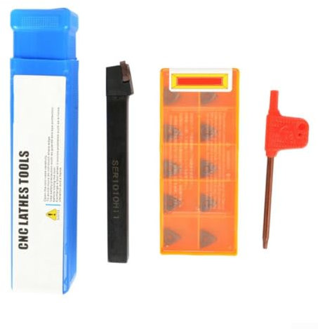 10Pcs 11ER AG60 Threading Carbide Inserts + SER1010H11 10mm Lathe CNC Cutting Tool Holder + Wrench, Thread Turning Tool