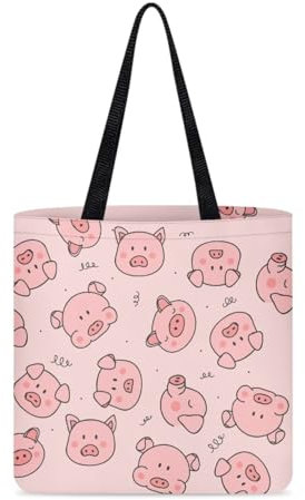 KUIFORTI Borse della spesa riutilizzabili per le donne pieghevole resistente shopping tote bag grande palestra tela panno sacchetto, maialino rosa., Taglia unica