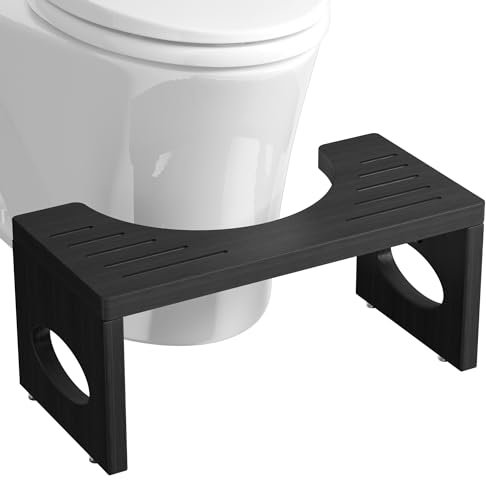 ROMGUAR CRAFT Tabouret de toilette pliable en bambou de 17,8 cm, tabouret de salle de bain pour squat (noir)