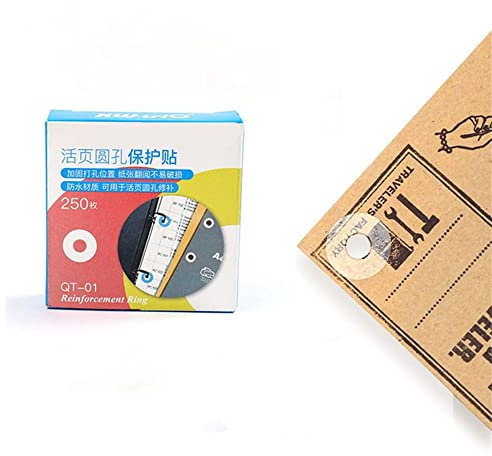 250 etiquetas protectoras de perforación, etiquetas de refuerzo de agujeros de papel de hojas sueltas, calcomanías redondas autoadhesivas para estudiantes (transparentes)