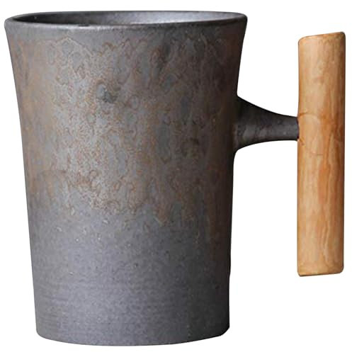 Tasse de café japonais, tasse en céramique Mug vintage 310 ml Masse de céramique vintage japonaise, tasse de café en céramique résistant à la chaleur à la chaleur avec poignée en bois pour le bureau