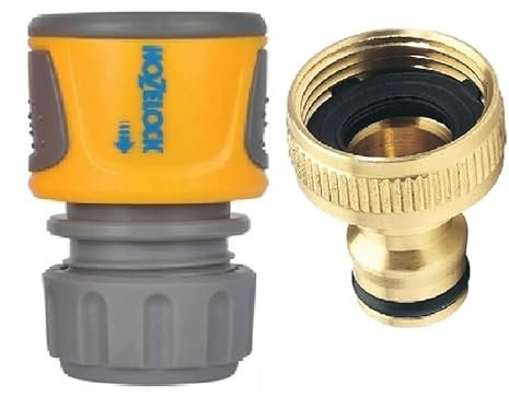 Hozelock Quick Connect Soft Grip Hose End Connector with 3/4 Brass Tap Adaptor Fitting for Outdoor Garden Tap
