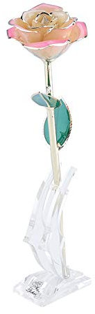 Wakects Echte Rose, Handverlesene Frische Weiß-rosa Rose, 24 Karat Gold Getaucht, 27,9 Bis 30,5 cm Große Geschenkbox, Ständer für Ewige Liebe