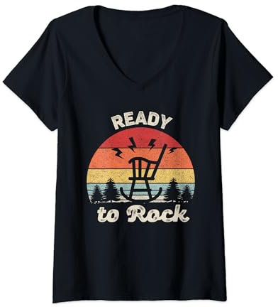 Damen Rocking Chair / Schaukelstuhl, Vintage-Stil, Retro-Stil T-Shirt mit V-Ausschnitt