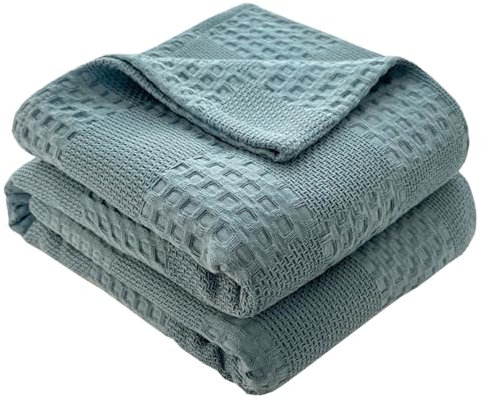 Hayisugal Tagesdecke 100% Baumwolle Kuscheldecke Leichte Wohndecke in Waffeloptik, Softe Überwurfdecke Bett, Sofa Überwurf Wohnzimmer Schlafzimmer Sommerdecke Baumwolldecke, Blau, 150 x 200cm
