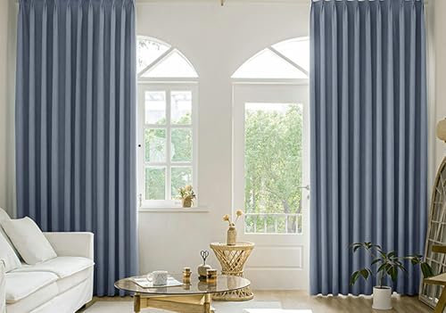 Daesar Gardinen Wohnzimmer Grau Blau 132x115CM, Vorhänge Blickdicht mit Ösen 2er Set Leinenoptik Einfach Modern Schiebevorhänge Verdunklungsvorhänge Kinderzimmer Schlafzimmer