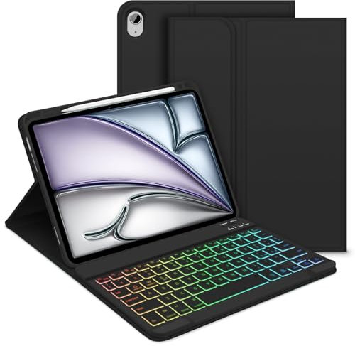 GOOJODOQ Tastiera Custodia per iPad Air 6 Generazione 11 M2 2024, Italiano QWERTY Tastiera Retroilluminata Staccabile e Custodia per iPad Air 6 Generazione 11 / Air 5/ Air 4 Generazione 10.9, Nero