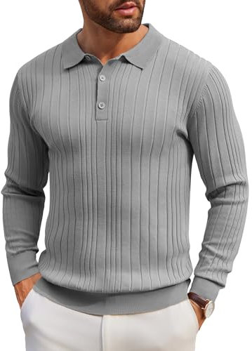 COOFANDY Polo Neck Jumpers for Men Jumper Tops Casual Smart Knitted Pullover Sweatshirt Jumper Winter Sweater Casual Solid Color Light Grey M