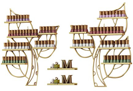 Nail Polish Organizer Wall Mounted Stand Wall-mounted Nail Polish Rack Metal Display Rack, Golden Essential Oil Cosmetics Storage Display Rack, Polish Racks for Nail Salon Alcohol Ink Paint
