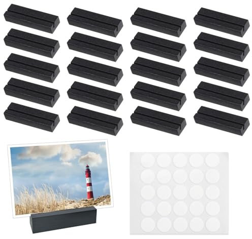 20 Pièces Porte Carte Bois, 8x2.5x1.5 cm Porte Menu Mariage, Bois Porte-cartes de Menu avec 50 Points de Colle, Bois Naturel Support Photo Carte, Supports Cartes Mariage pour Restaurants