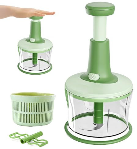 Xkzhrr Trita Cipolla,1200ML Trita Verdure Manuale,Press Chopper,Manuale Tritaverdure,Con cestello di scarico supplementare 1 Agitatore,Taglio di Cipolla Manuale