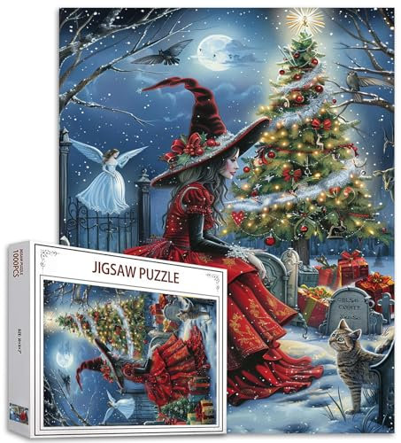 Weihnachtshexe Erwachsene Kinder Puzzles 1000 Stück Jigsaw Puzzles Winter Buntes DIY Bastelpuzzle Familienpuzzle Perfekt für Spielnächte Weihnachten Wanddekoration 70×50cm