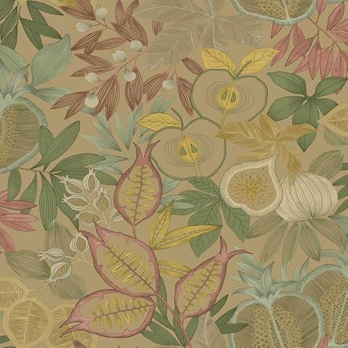 SOPHIE LAURENCE Eastern Horizons Exotic Fruit Gold Metallic Wallpaper for Bedroom Decor, Tropical Garden Design Wallpaper, Wall Paper Paste, 10m Wall Paper Roll for Interior Design