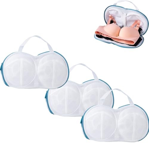 Fonyiunce 3 Stück Wäschenetz BH, Wäschenetz BH für Waschmaschine, Unterwäsche Waschbeutel BHS mit Reißverschluss & Tragegriff, Wiederverwendbarer BH Waschbeutel Netz, für Dessous und Feinwäsche BHS