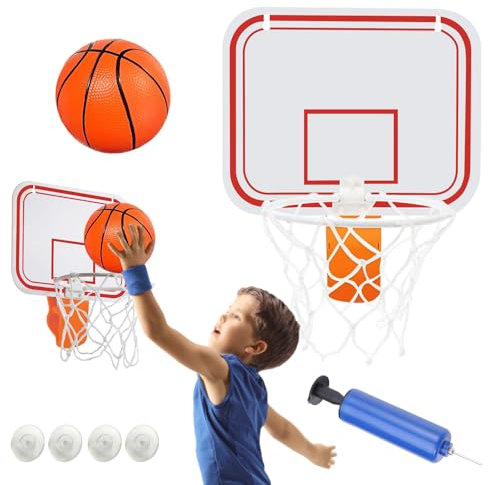 LURNODY Mini Panier de Basket Set, avec Balles et Pompe, Panier de Basket-Ball avec Ventouse, Panier de Basket Mural Enfant Ensemble de Panier de Basket, pour Bureau, Chambre, Salle de Bain