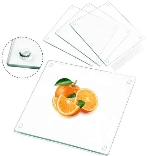 Nexboraque Schneidebrett aus gehärtetem Glas mit Anti-Rutsch-Pads, 25,4 x 25,4 x 0,3 cm, quadratisch, transparentes Glas-Tablett, Schneidebrett für Küchenarbeitsplatte, Einweihungsgeschenke,