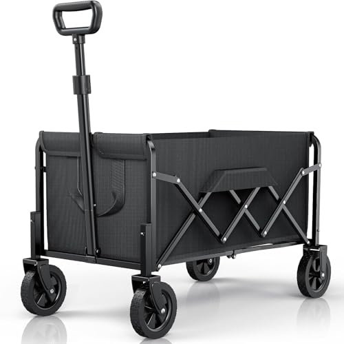 klein Kitsure Bollerwagen Faltbar – Handwagen mit Hartplastikrädern, 71,1 x 43,2 x 87,6 cm Transportkarre für Einkäufe, Garten, Camping, Sport & Angeln, Schwarz