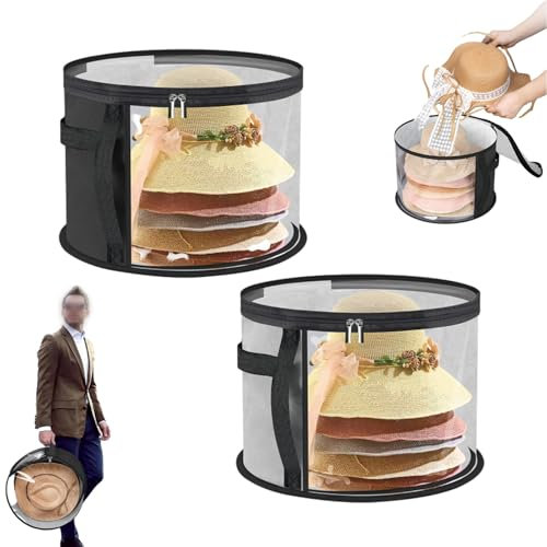 Wangark 2 Stück Hutschachtel Rund Mit Deckel Reise Hut Organizer-Box, Runde Hut-aufbewahrungsbox, Große Runde Hutboxen Zur Aufbewahrung Faltbare Hut-Organizer