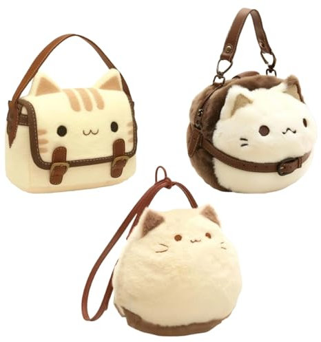 Plush Cat Shape Small Bag, Cute Plush Messenger Bag 7.87x5.12x7.48 Inches, Versatile Animal Purse for Women and Girls, Ideal Short Trips Commuting, Polyester, Cotton