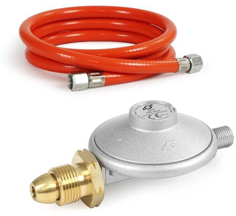 Wiltec Gasdruckminderer UK, Gasdruckregler 700 mbar, 1,5 m Gasschlauch mit Druckminderer, Druckregler für große Geräte, Gasregler für Gasheizgebläse