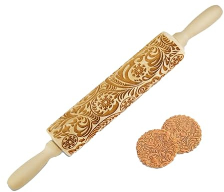Vastsea Mattarello in Rilievo, Mattarello Decorativo per Biscotti, per Decorare Biscotti, Pane, Torte, Dolci da Forn (Giallo Chiaro)