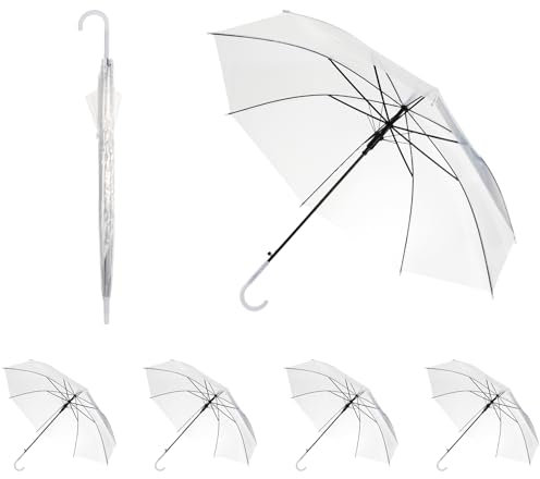 Lot de 6 Parapluies Transparents Mariage 95 cm – Parapluies Cloche avec 8 Baleines, Poignée Blanche, PVC Résistant, pour Photo, Fête et Quotidien