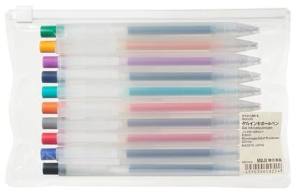 MUJI 無印良品 Gelschreiber, glatt, einziehbar, 10 Farben, 0,5 mm feine Spitze, hergestellt in Japan, 3 Stück