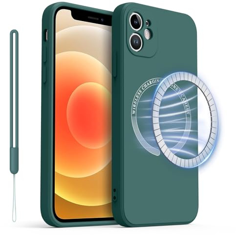 Meliya Magnétique Coque pour iPhone 12 Mini avec Mag-Safe avec Cordon, Coque Antichoc avec Protection des Caméras, Étui en Silicone avec Doublure en Microfibre Souple, Conception de Bord Droit