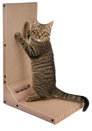 Katzen Kratzbrett, Kratzbrett für Katzen, L-förmig 58cm hoch, Kratzpappe, Katzenspielzeug, Katzenkratzbrett, Kratzbaum, Kratzmöbel, ideal zum Krallenwetzen. 58x40x25cm