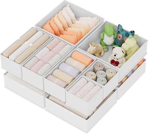 XIVIRACK Set di 10 Organizer Cassetti, Organizzatore per Armadio, Scatole di Stoccaggio Pieghevoli in TNT, per Calze,Biancherie, Reggiseni, Cravatte, Sciarpe, Bianco