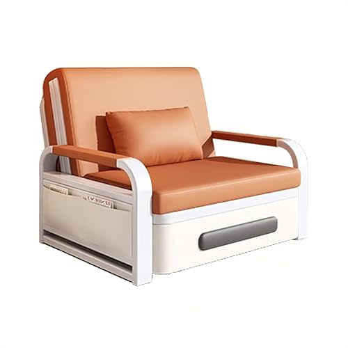 Schlafsessel Klappbar Gästebett Klappsofa mit Schlaffunktion und Bettkasten Handlauf mit Stauraum Versteckte Rollen Tragkraft 300 Kg Geeignet für Arbeitszimmer, Atelier, Balkon(Orange)