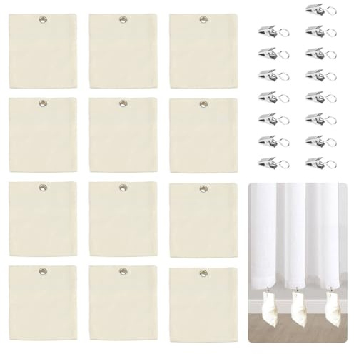 Yitexin 12 pezzi pesi per tende da esterno beige, 12,5 x 15 cm, pesi per tende con clip in acciaio inossidabile, sacchi di sabbia per patio venti forti tende esterne cabina gazebo pergola (Beige)
