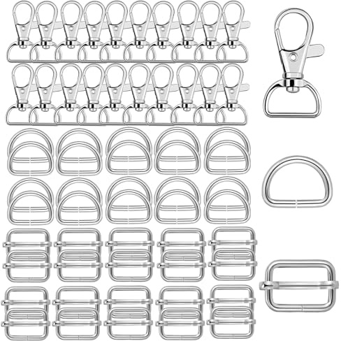 60 Pcs Bag Making Hardware, Bag Accessories, D Rings for Bags, Swivel Keychain Hook, Sliding Buckle for Handbag, Swivel Carabiner Keychain, Pet Collar Hardware, Lanyard Purse Bags Straps