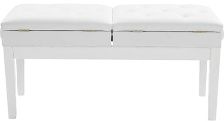 Groß Klavierhocker für 2 Personen 108x39x48cm Lange Klavierbank Bis zu 10 cm Verstellbare Duett-Klavierbank mit Stauraum Holz Pianobank Klavierstuhl mit Verdicktes PU-Lederkissen (Weiß)