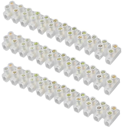 Beuinovia 3 Pack 30A Electrical Connector Blocks, 30 Amp 12 Way White Terminal Block Strip Large, Electric Wire connectors for Secure Wiring Cable Connecting/Joining Cables