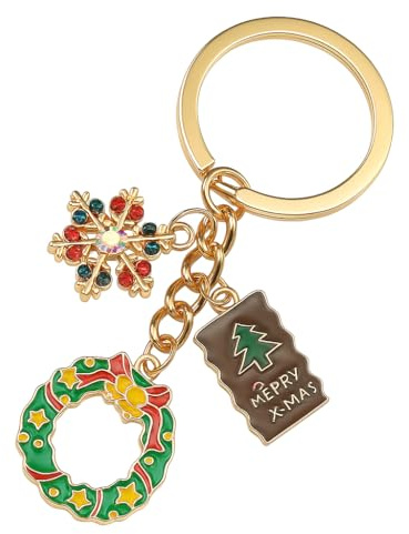 Porte-Clés Noël, Porte-Clé Flocon de Neige Scintillant & Couronne | Cadeaux Porte-Cléf Sympas avec Étiquette Joyeux Noël pour Amateurs de Fêtes Étudiants Amis Filles
