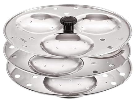 Stainless Steel 3 Idli Plates - 9 dlis/Heavy Premium Deep Idli Plates/Idli Stand for Pressure Cooker/Plump Fluffy Idli Mold plates (3 plates -9 idli)