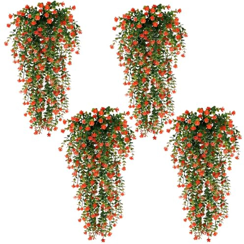 Touosy 4 Piezas Planta Artificial Grande Home Decoration Plantas Artificiales Decorativas Camelia de Eucalipto para Jardín Hogar Oficina Bodas Balcones Decoración (Rojo)