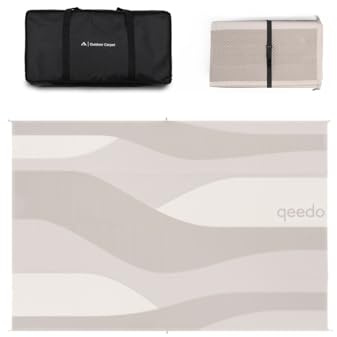 qeedo Outdoor Teppich wetterfest 3 x 2 m - Vorzeltteppich mit Heringen & Tragetasche - Campingteppich UV50+ mit 3.000 mm Wassersäule - Unterlage für Zelt, Wohnmobil & Vorzelt