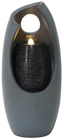 Cascading Outdoor Water Feature Electric Garden Fountain Cement Grey 1 Warm White LED Light IP44 Plug-In Pump 7m Cable Statue Straight Waterfall Home Patio Decor Radiant Falls FREE Cleaning Brush