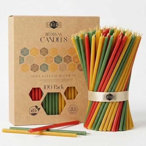 Danilovo Velas finas ortodoxas de cera de abeja, 16 cm, multicolor | 100 velas ortodoxas, mecha de algodón, velas rituales para meditación, oración y altar de casa, aroma a miel