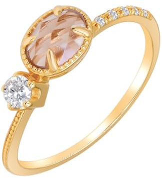 Echter Schmuck 9K/14K/18K Gold Trauringe mit Oval Lila Amethyst, Klassiker