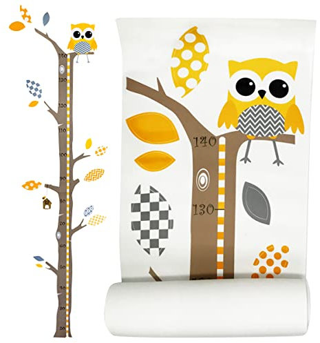 Brunoko Wandtattoo Kinderzimmer - Messlatte Kinderzimmer - Wandsticker Kinderzimmer zur Wanddeko Kinderzimmer - Wandtattoo von Baum und Eule - Wandaufkleber Kinderzimmer - Entwickelt in Spanien