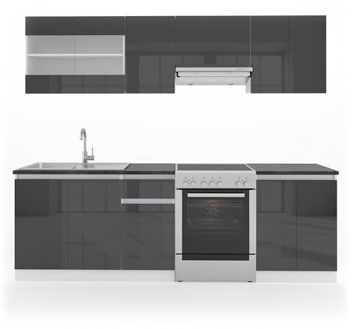 Vicco Mueble de Cocina Raul, Antracita/Blanco, 240 cm, Ap Negro