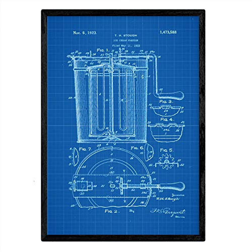 Nacnic Poster mit Patent Eis Gefrierschrank. Blatt mit altem Design-Patent A3-Format mit blauem Hintergrund