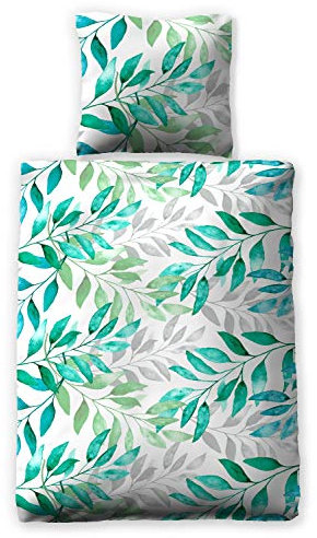 jilda-tex Seersucker-Bettwäsche Sommerbettwäsche Botanic Green 135x200 cm + 80x80 cm Ökotex-100 100% Baumwolle mit Reißverschluss (155 x 220 cm)