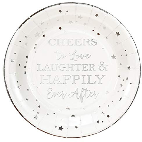 Crisky Cheers to Love Silver Disposable Plates for Bridal Shower, Wedding, Engagement, Bachelorett Party Decorations, Dessert, Buffet, Cake Plates Party Supples, 50 Count, 9 Plate