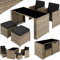 TecTake® Ensemble Salon de Jardin Exterieur 4 Places en Poly Rotin 2 Fauteuil Salon, 2 Tabouret Pouf et 1 Table de Jardin, Coussins Inclus, Mobilier de Jardin pour Amenagement Balcon Terrasse Veranda